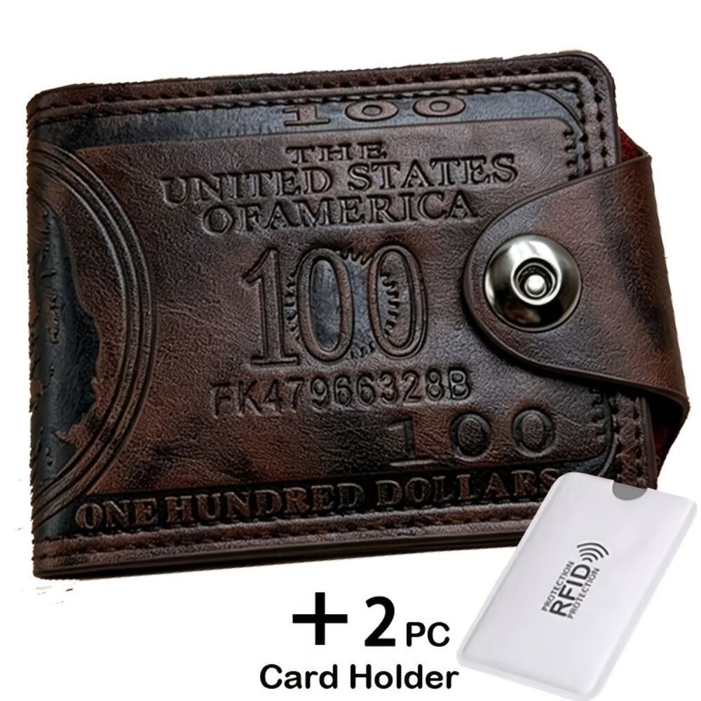Men's Casual Wallet Retro Dollar Style Dark Brown Card Slot Card Anti-Scanning